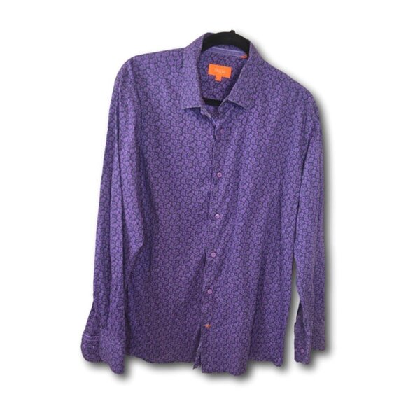 Mens Tallia Purple Floral Casual Button Down Shirt Size: L 16 1/2 - Picture 1 of 3